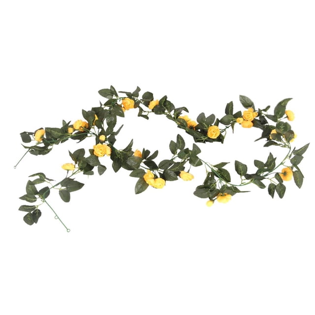 2 piezas de seda Camellia Rose colgante Artificial vid flor la decoración Amarillo Sunnimix Flor artificial
