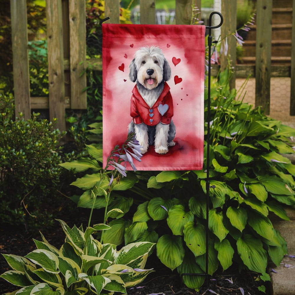 Old English Sheepdog My Valentine Garden Flag 11.25 in x 15.5 in