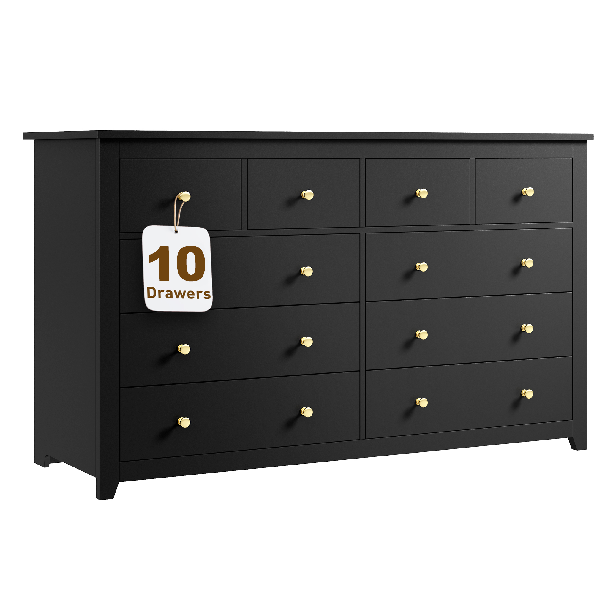 Enhomee Black Dresser For Bedroom 10 Deep Drawers Modern Wood Dressers And Chests Of Drawers Wide