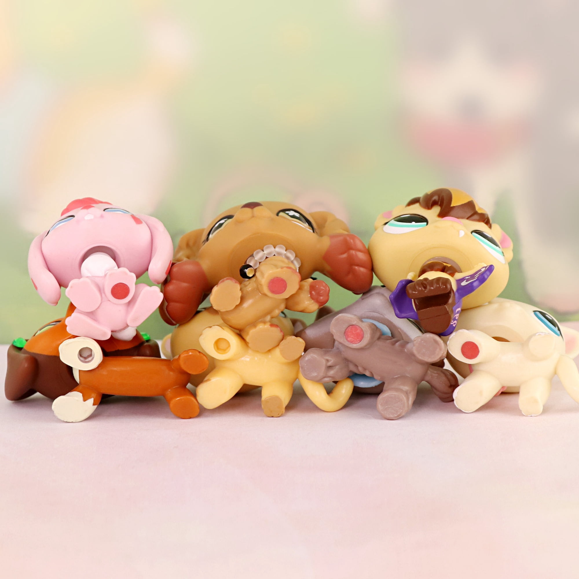 7lot Mini Pet Toys Set Include Dachshund Rabbit Collie Short Hair Cat Bat Cocker Spaniel