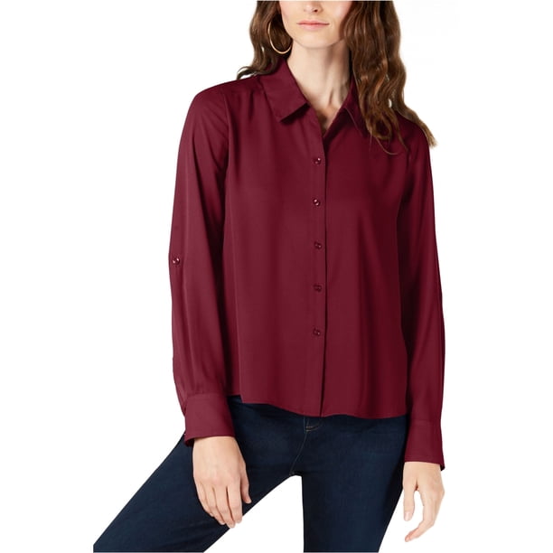 INC Womens Solid Button Up Shirt, Rojo, X-Large I-N-C Camisa con botones