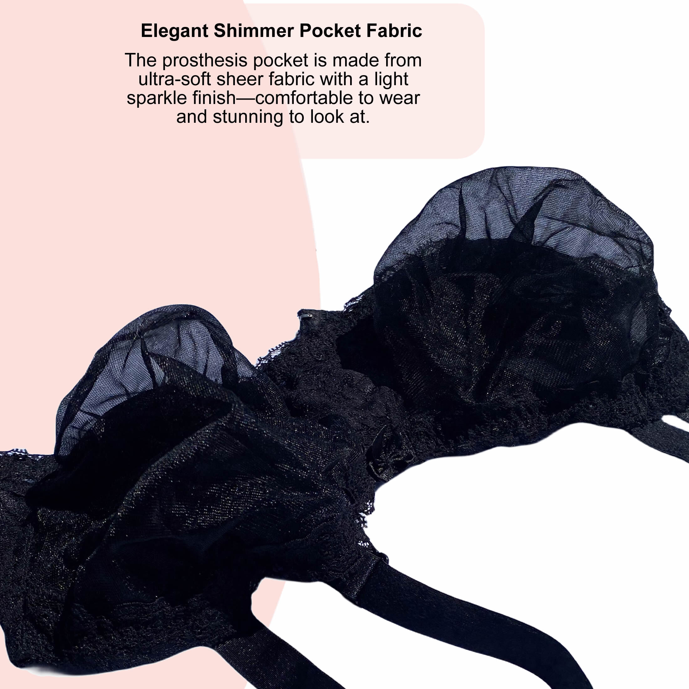 BIMEI Women’s Pocketed Mastectomy Bra with Lace | Sheer Pocket Bra for Breast Forms | Post-Surgery Prosthesis Bra | Wire-Free Support, Silicone Breast Form Holder,Black,42B