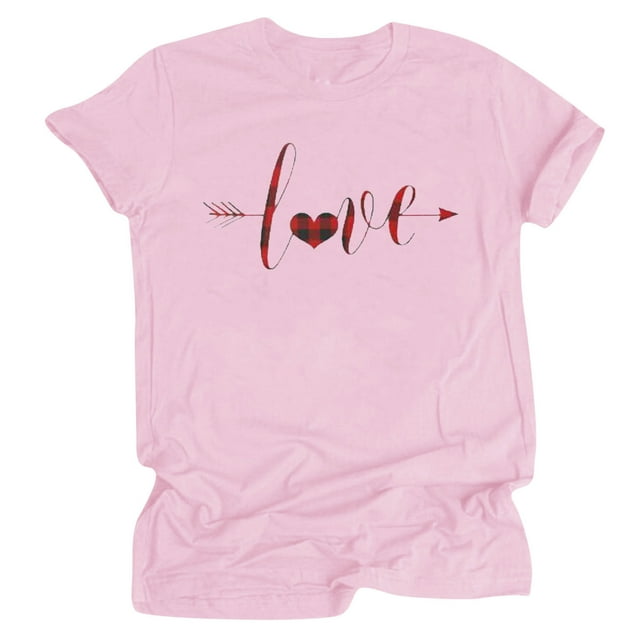 T-Shirt à Manches Courtes Imprimé Col Rond pour Femmes Saint-Valentin