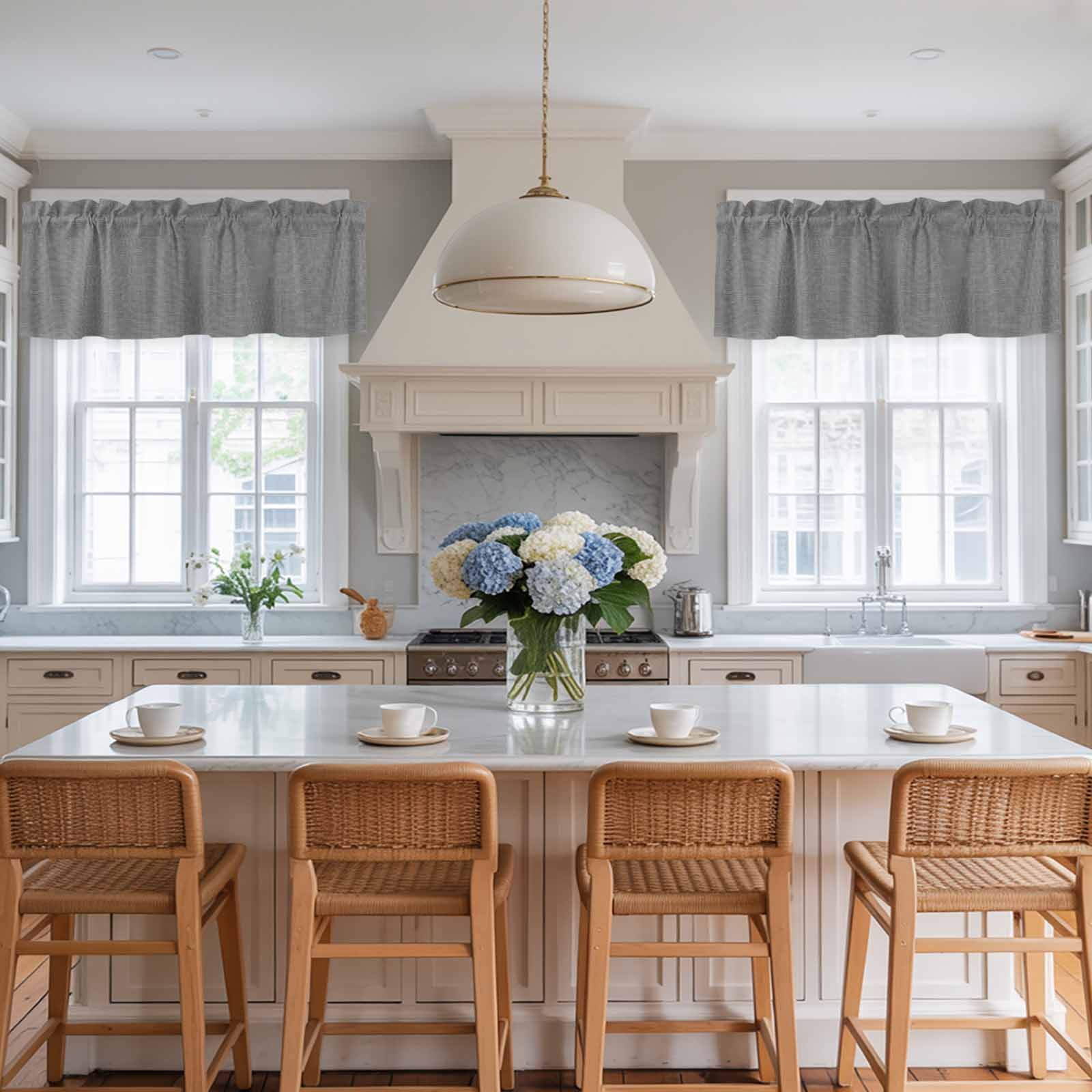 2 Pack Vintage Dark Gray Valances for Windows Bedroom Living Room Window Treatments, Farmhouse Retro Solid Color Linen Texture Rod Pocket Valance Drapes Short Kitchen Curtains Over Sink 42"x18"