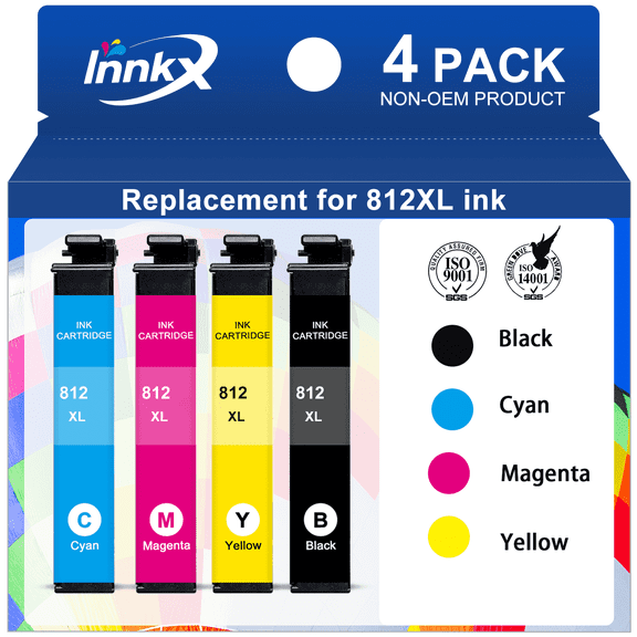 812XL 812 Ink Cartridges for Epson 812 Ink Cartridges Compatible for Epson Workforce Pro WF-7820 WF-7840 EC-C7000 Printer (4 Pack,1 Black 1 Cyan 1 Magenta 1 Yellow)