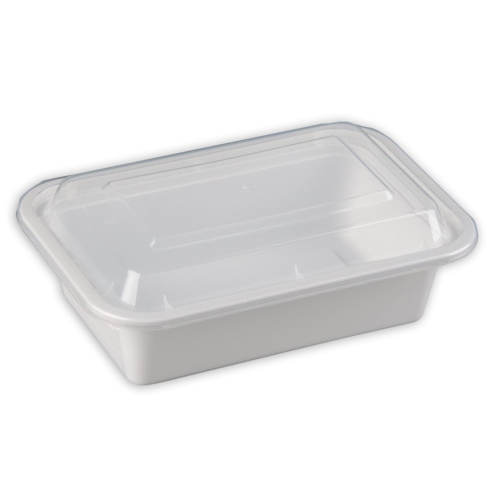 SafePro 24 oz. White Rectangular Microwavable Container with Clear Lid