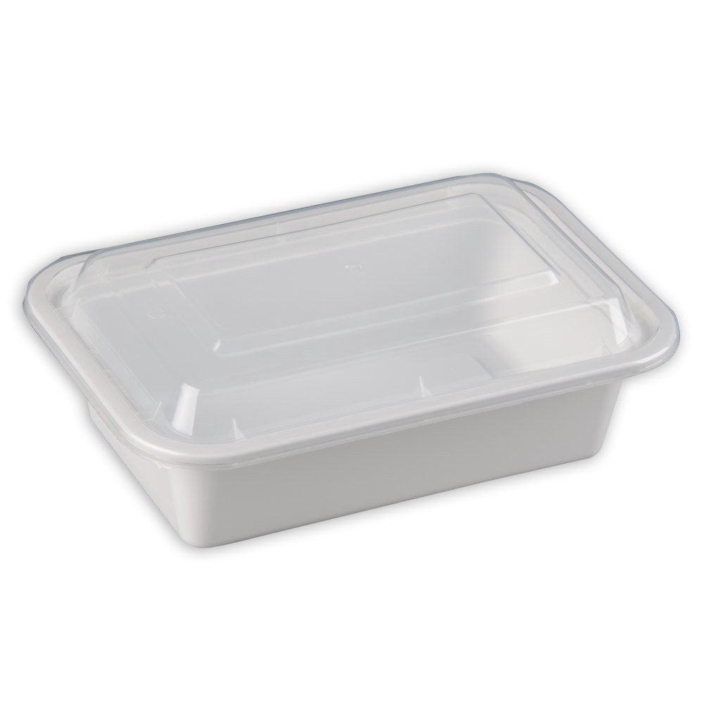 SafePro 24 oz. White Rectangular Microwavable Container with Clear Lid