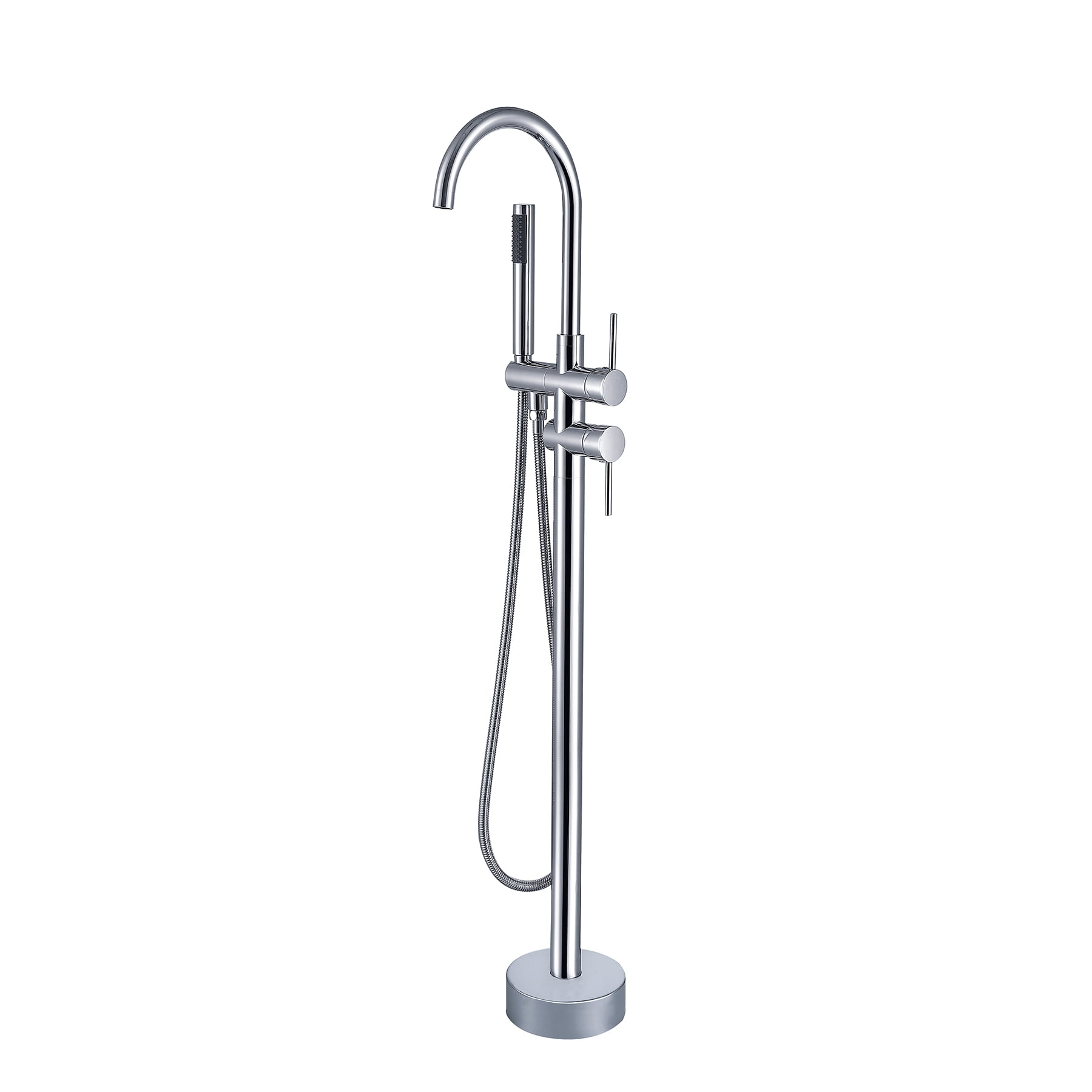 Freestanding Bathtub Faucet Floor Mount Tub Filler Single Handle Stainless Steel  Standing Bathtub Tap with Handheld Spray Swivel Right Angle Spout Brushed Nickel