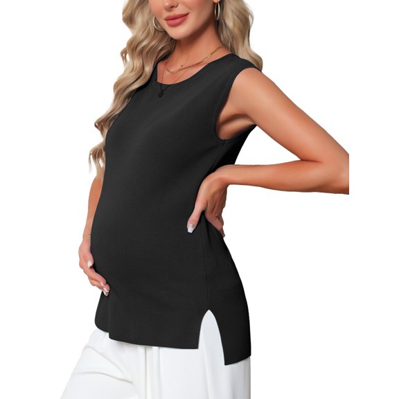 DARING DIVA Women's Maternity Work Sleeveless Knit Pullover Sweater Vest S Black