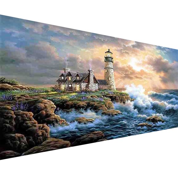 YALKIN Lighthouse Large Diamond Painting Kits for Adults (35.5 x 15.7 inch), 5D Diamond Art Full Round Drill DIY Diamond Dotz Embroidery Pictures Arts Paint by Number Kits for Home Wall Decor