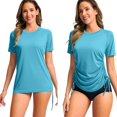 thumbnail image 2 of WAYUTE T Shirts for Women Short Sleeve Rash Guard Round Neck Side Drawstring Ruched Swim Shirt Sun Protection Sporty Top Solid Color Tshirt Casual Daily Wear,Sky Blue,XL, 2 of 4