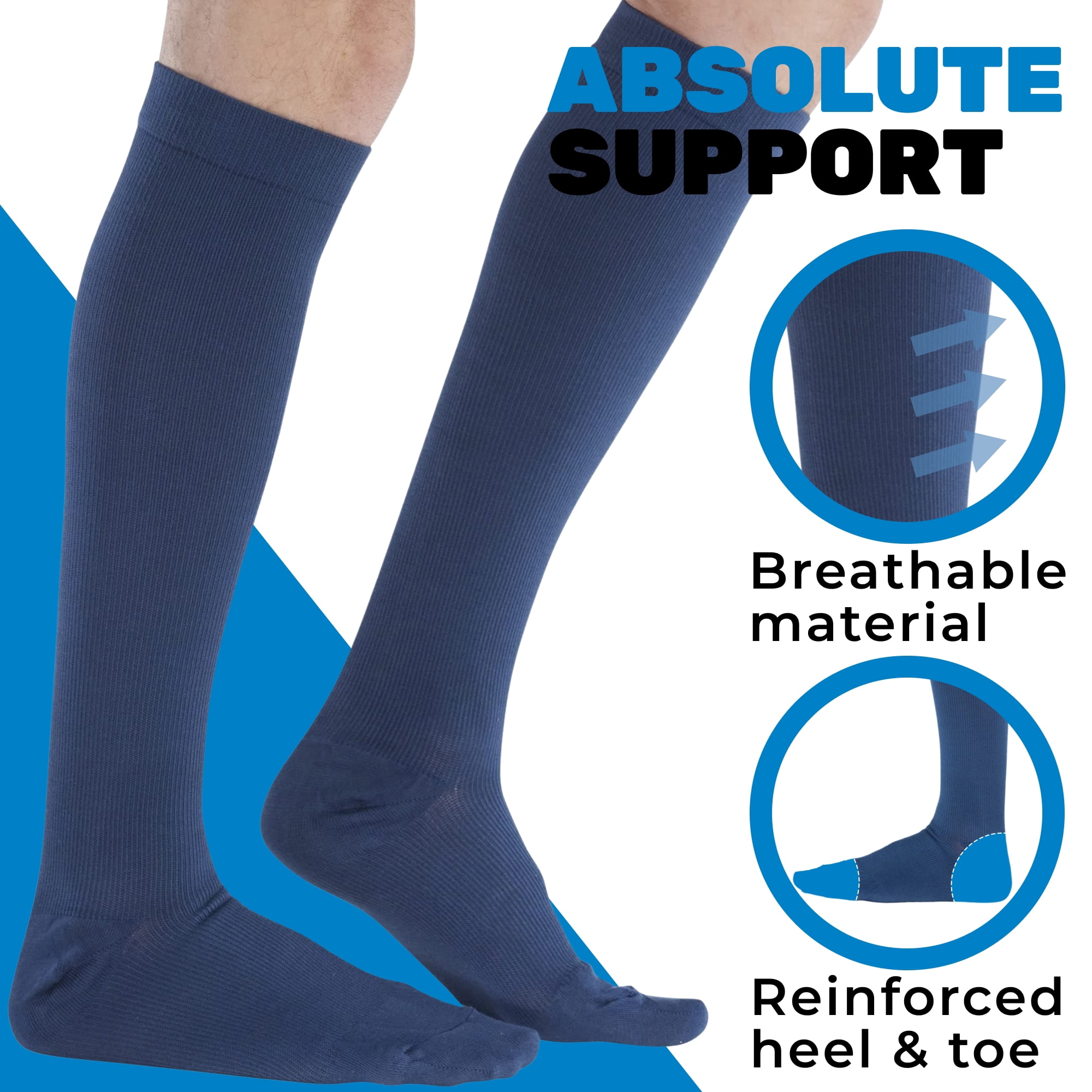 Made in USA - Opaque Compression Socks for Women Men 20-30mmHg - Navy, X-Large