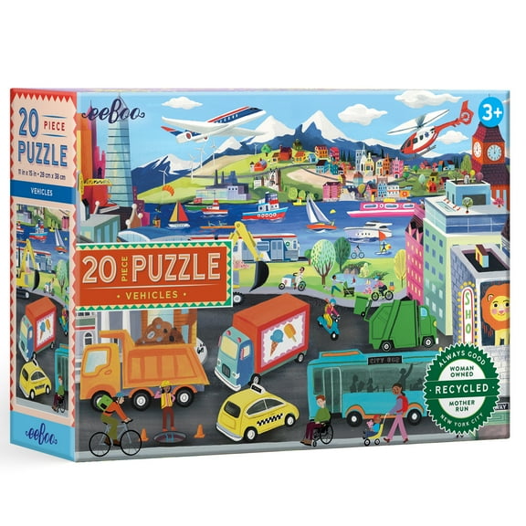 eeBoo Vehicles 20 Piece Puzzle for Kids, 15" x 11" once completed, 3 Years and Up.