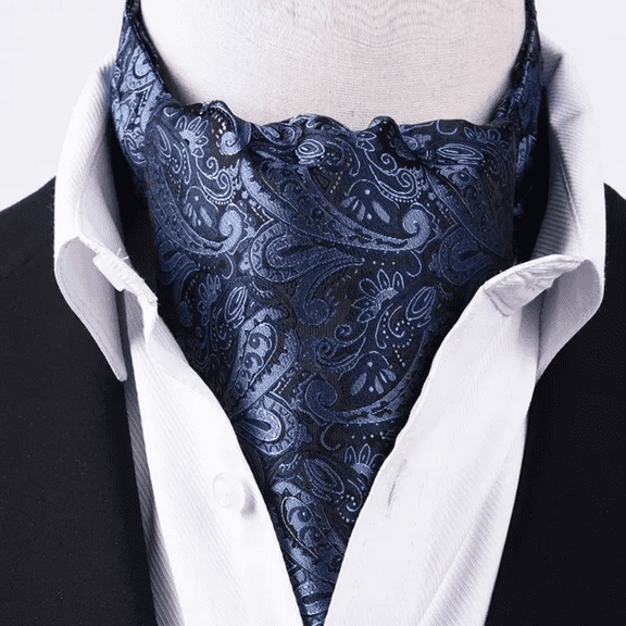 Men's Geometric Patterned Blue Ascot Scarf