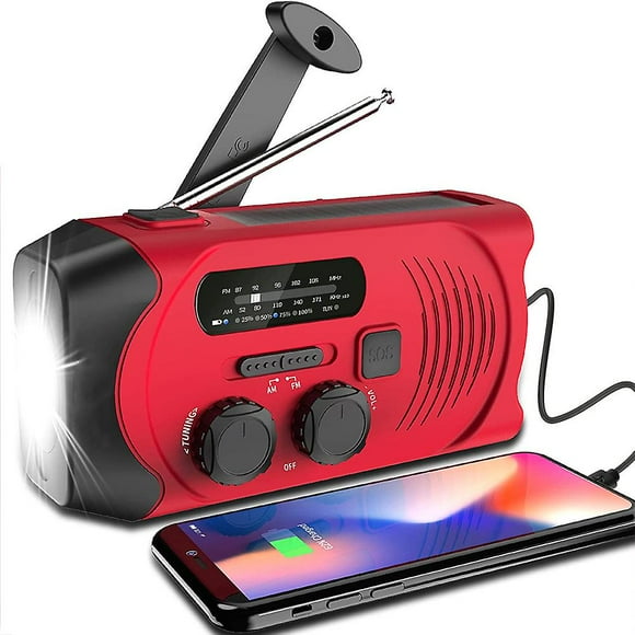 Solar Radio Am/fm Crank Radio Portable Usb Rechargeable Emergency Radio With 2000mah Power Bank, Led Flashlight, Sos Alarm And Hand Crank Dynamo For C