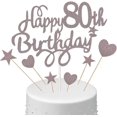 thumbnail image 1 of 10 Uds. Adornos para tarta de 80 cumpleaños para mujeres y mujeres, adorno para tarta de feliz 80 cumpleaños con adorno para tarta de corazón de estrella, 1 of 4