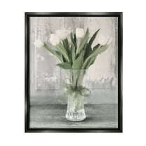 Stupell Farmhouse Distressed White Tulips Botanical & Floral Painting Black Floater Framed Art Print Wall Art