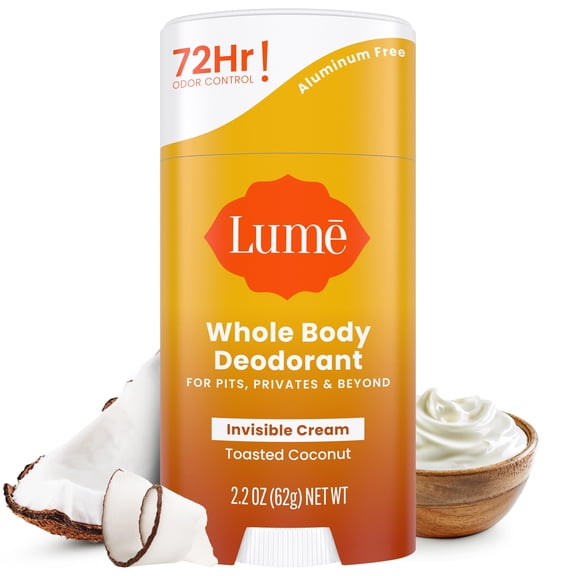Lume Whole Body Women’s Deodorant - Invisible Cream Stick - Aluminum Free - Toasted Coconut - 2.2oz