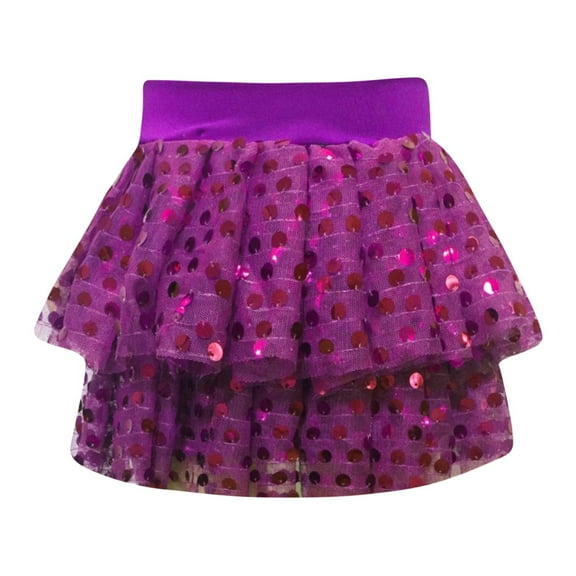 Akiihool Skirts for Girls Girls' Sparkle Metallic Skirts Layers Ruffle Sequin Tutu Dance Skirt (Dark Purple,2-7Years)