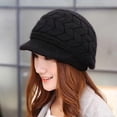 thumbnail image 2 of Gorro de punto de invierno para mujer con ala negra, elegante gorro con forro polar cálido, 2 of 2