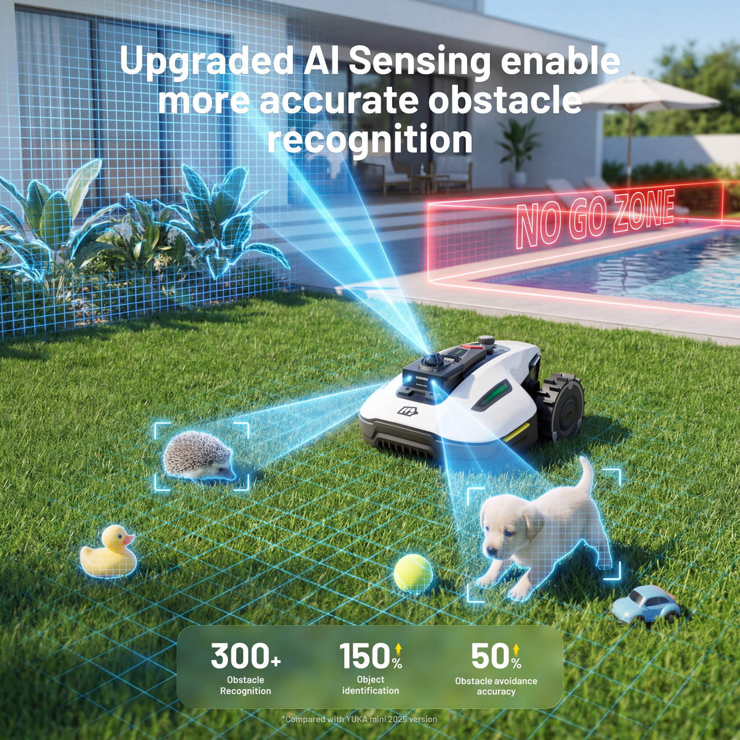 MAMMOTION YUKA mini 2 1000H Robot Lawn Mower, 0.25 acre, LiDAR 360°+ AI Vision, DropMow, Cutting Heights 2.0-3.5in