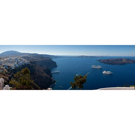 Cruise Ships in the Sea, Fira, Santorini, Cyclades Islands, Greece Print Wall