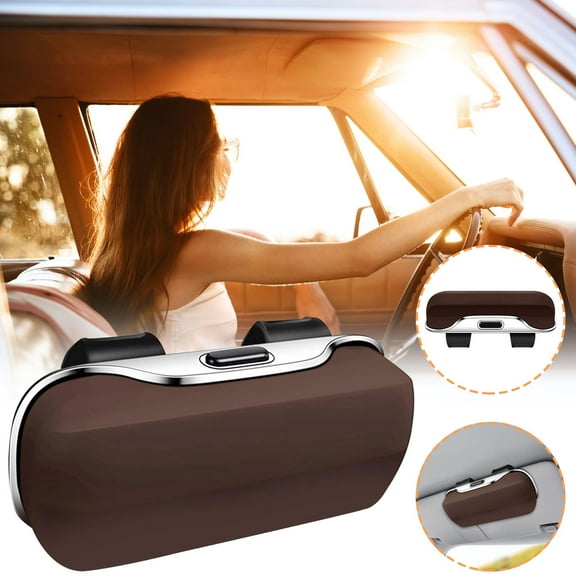Sunglasses Holder for Car Visor, Car Sunglasses Holder Storage, Car Sun Visor Sunglasses Storage Box, Car Sunglasses Case Clip Hard Shell, Brown