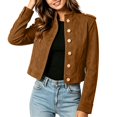 thumbnail image 4 of Women's Faux Suede Cropped Moto Jacket Stand Collar Button Down Long Sleeve Slim Short Biker Coat Fall Winter Vintage Casual Outerwear Khaki, 4 of 7