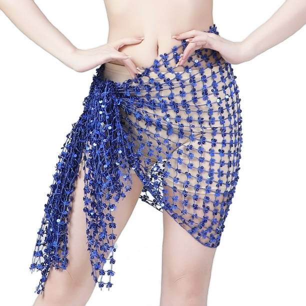 Women Belly Dance Hip Scarf Sequin Tassels Triangle Tribal Wrap Skirt Waist Chain Blue Walmart Com Walmart Com