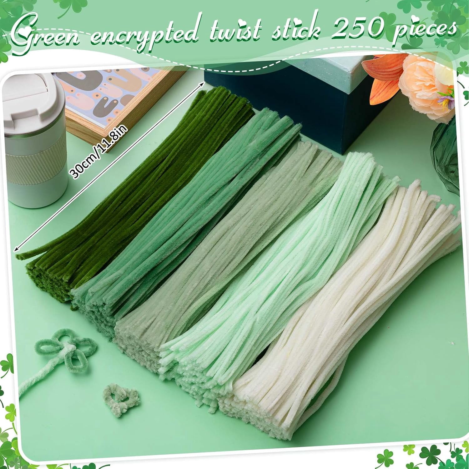 EP 500 Pieces Pipe Cleaners Chenille Stems for Flowers Craft Supplies Bulk Fluffy Fuzzy Sticks for DIY Art Projects Creative Gift Wrapping Party Decorations(Boho Green,12 Inch)