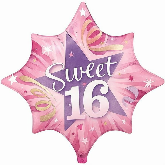 PMU "Sweet 16" 28 Inch Shining Star Mylar Balloon Pkg/1