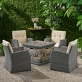 thumbnail image 3 of GDF Studio Didicas Outdoor Wicker 5 Piece Club Chair and Fire Pit Set with Cushions, Gray, Beige, and Stone, 3 of 13