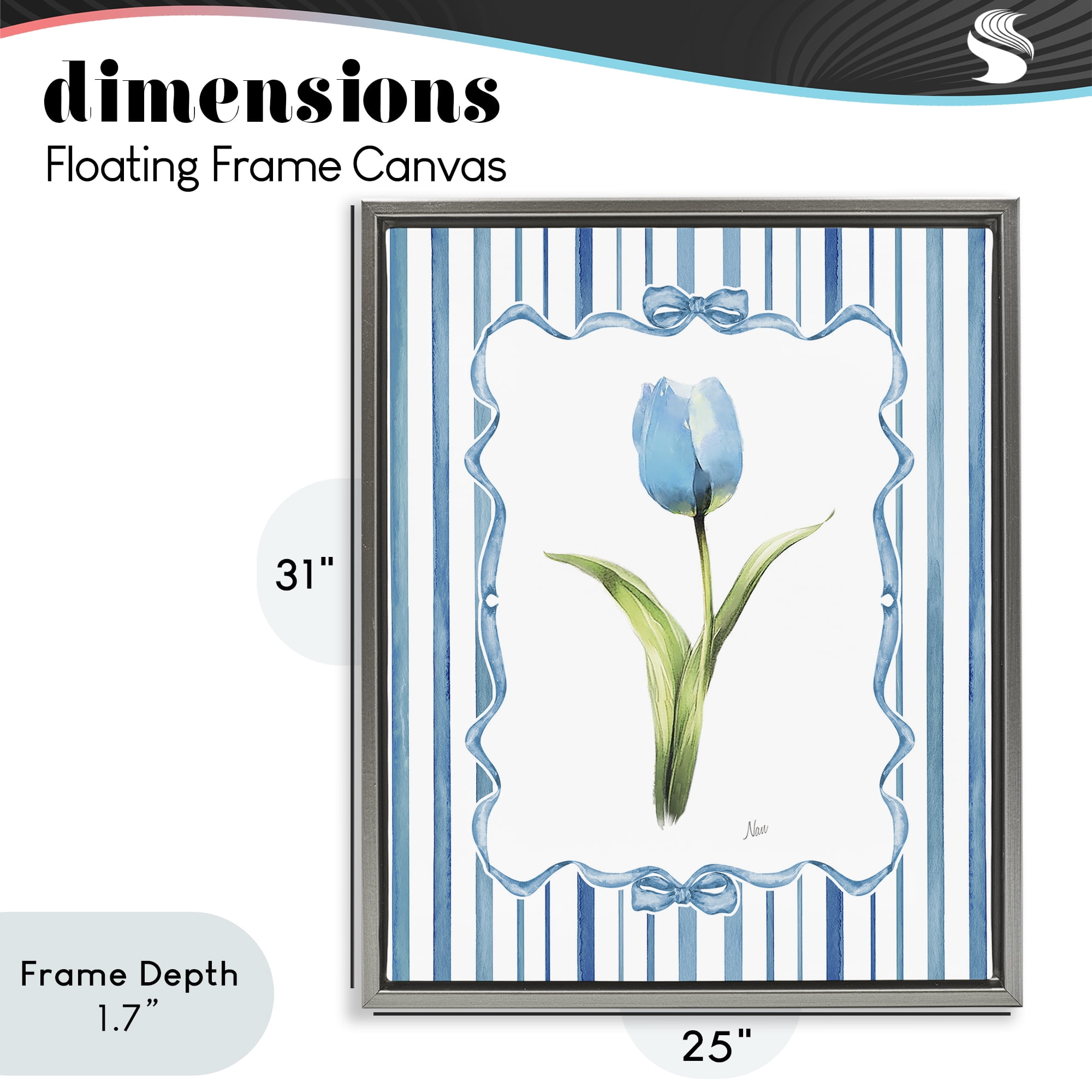 Stupell Industries Single Blue Tulip Stripes Gray Framed Floater Canvas Wall Art, design by Nan