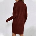 thumbnail image 4 of Stichou Womens Turtleneck Long Sleeve Knitted Dress Pullover Sweaters Solid Slim Jumper Dresses Winter Warm Bottoming Dress Wine S, 4 of 4