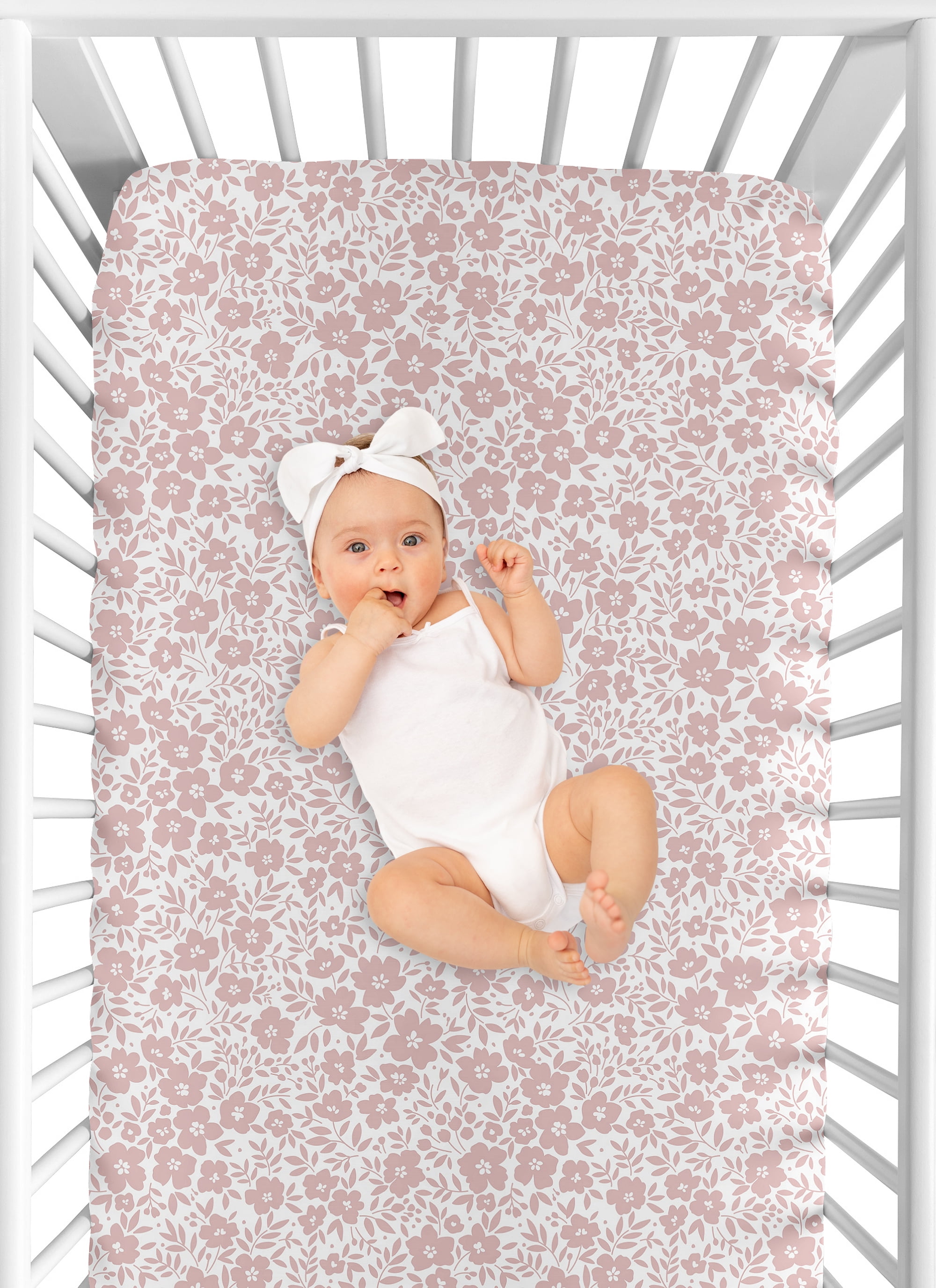 Sweet Jojo Designs Floral Pink and White Fitted Crib Sheet