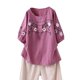thumbnail image 1 of Blusas de Manga Corta para las Mujeres, Primavera Verano Suelto de Lino Cuello Redondo con Bordado Impreso, Casual, 1 of 3