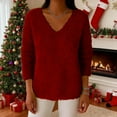 thumbnail image 2 of ZHYou No Boundaries Womens V Neck Fuzzy Plush Sweaters,Soft Comfortable Warm Casual Tops,Wine,Size XL, 2 of 9