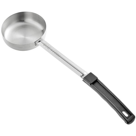Truecraftware – 6 oz. -Solid Portion Controller, Stainless Steel - 1 piece Construction with Plastic Handle, Black Color