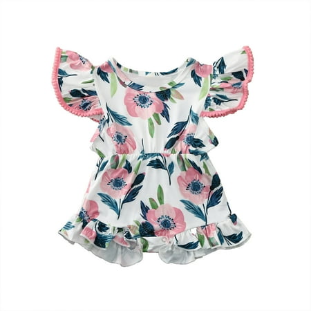 

Jumpsuit Baby Girls Ruffle Fly Sleeve Floral Flower Romper Outfits Baby Clothes