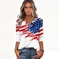 thumbnail image 4 of Women's Patriotic Star Print 250th Anniversary USA Shirt V-Neck Button 3/4 Sleeve T-Shirt, 4 of 5