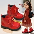 thumbnail image 2 of Girls Ankle Boots Kids Combat Boots Glossy Patent Bootie Lace Up Side Zipper Water Resistant Easy Clean for Fall Winter Daily Party Wear, 2 of 9
