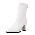 thumbnail image 5 of Dakaela Women's Sock Boots Chunky Heel Ankle Booties Stretch Fall Winter Slip on Mid Calf Boots White 7, 5 of 6
