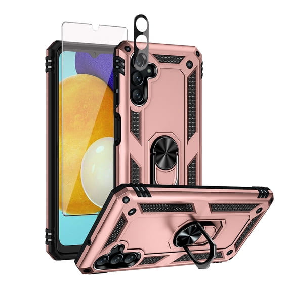 TASHHAR Samsung Galaxy A04S Case/A13 5G Case with Screen and Lens Protector Magnetic Ring Kickstand Military Grade Double Layer Drop Protection Rugged for Galaxy A04S/A13 5G Phone - Rose Gold