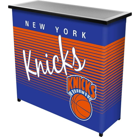 New York Knicks NBA Hardwood Classics Portable Bar, Pop-Up Drink Station Patio, Garage or Man Cave Accessories - Blue, Orange, Silver