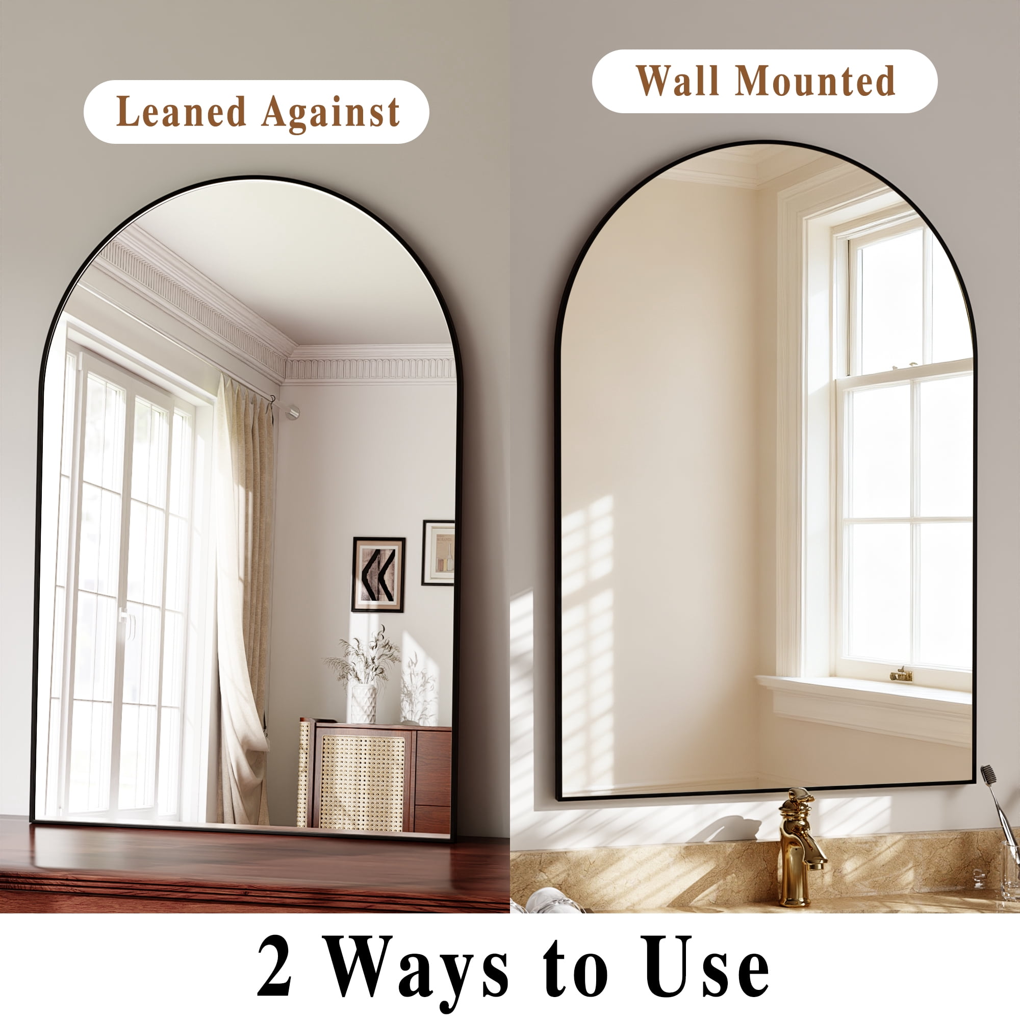 YVANLA 36"x24" Arched Bathroom Mirror Wall Mounted Mirror with Aluminum Alloy Frame, Black