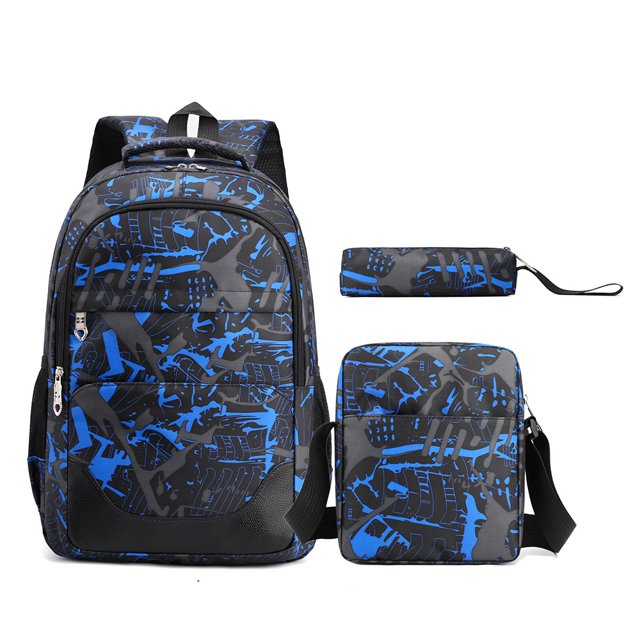 3 Pcs Juegos De Bolsas Con Patrón De Graffiti, Mochila Clásica De Moda Con Bolsa De Hombro Y Estuche De Lápices