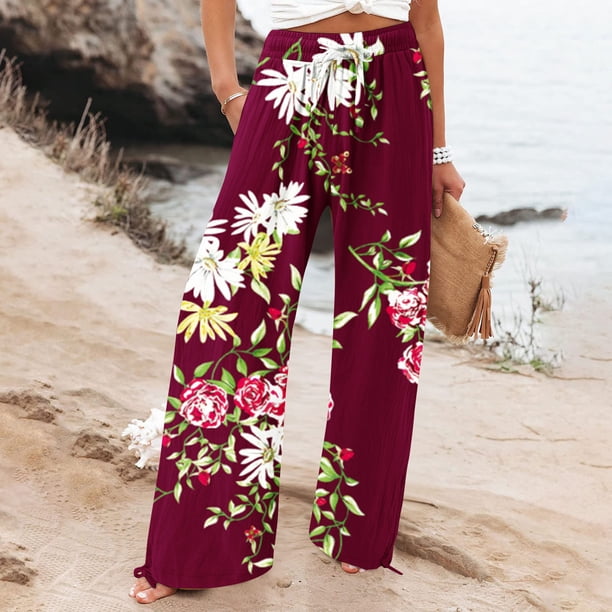 Ichuanyi Liquidación de pantalones de pierna ancha de las mujeres Pantalones rectos de la cintura alta pantalones de impresión casual ICHUANYI WER2023082209547