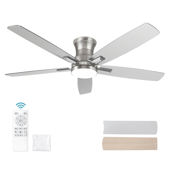 Ventilador de techo YUHAO de 132 cm, níquel cepillado, LED, control remoto, 6 velocidades
