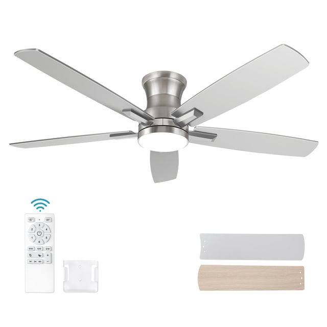 Ventilador de techo YUHAO de 132 cm, níquel cepillado, LED, control remoto, 6 velocidades