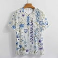 thumbnail image 3 of Floral Colorful Flower Womens Tops Women's Fashion Casual Short Sleeve Flower Print Round Neck Pullover Top Blouse, 3 of 6